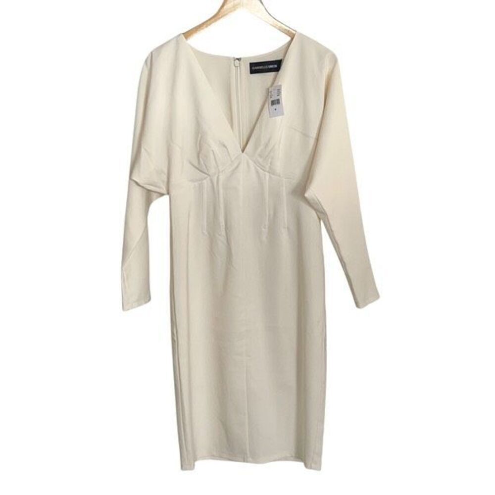 Gabrielle Union Womens V-Neck Long Sleeve Shift Dress Off White Size Medium NWT